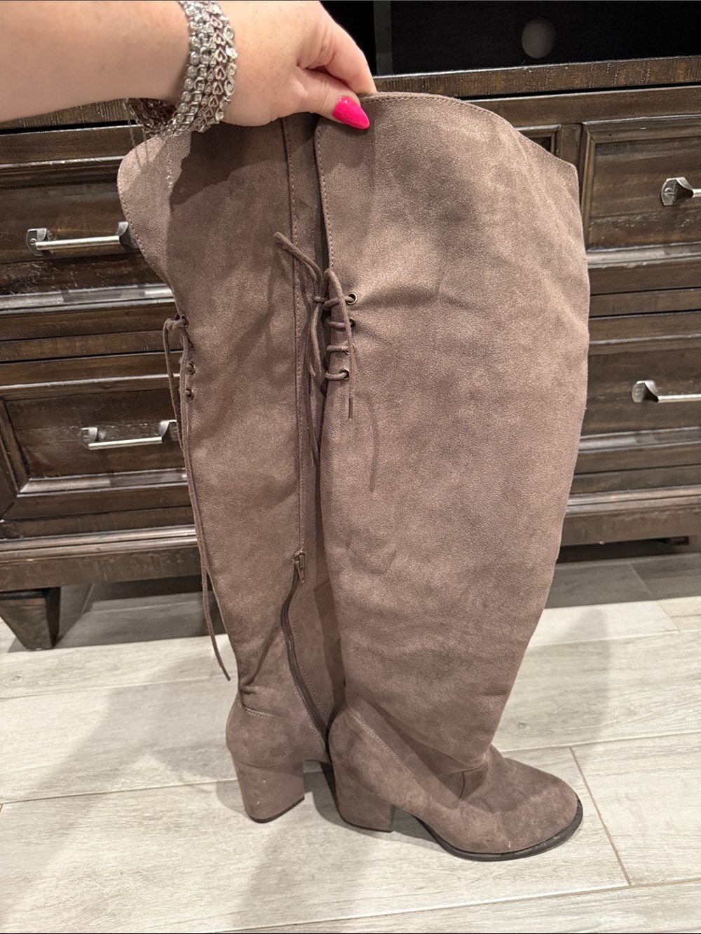 Kohl's Taupe Suede Lace-Up Over-the-Knee Boots